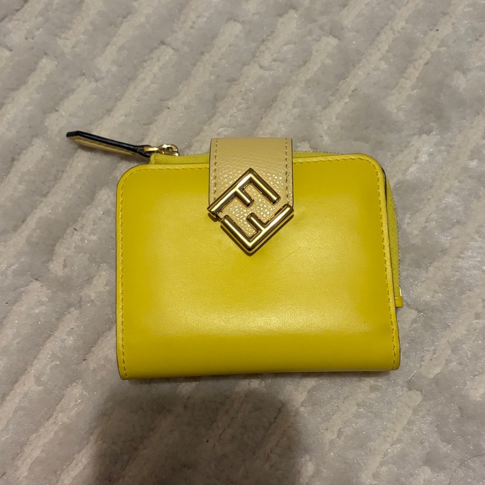 Fendi Yellow Leather Compact Wallet